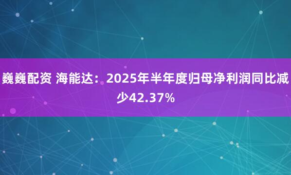 巍巍配资 海能达：2025年半年度归母净利润同比减少42.37%