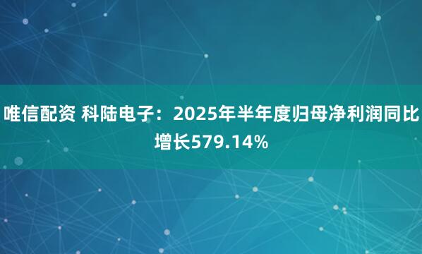 唯信配资 科陆电子：2025年半年度归母净利润同比增长579.14%